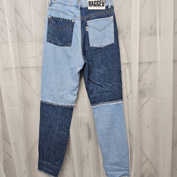 Ragged Priest Blue Denim Raw Seam Patchwork Jeans Size 28 - Picture 9 of 16